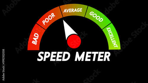 Performance meter gauge with bad to excellent scale a semi-circular