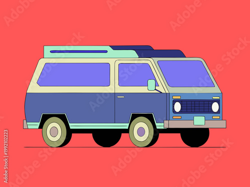 Retro camper van vector illustration side view travel vehicle