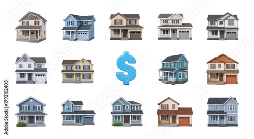 Vector illustration of set of various residential houses on a transparent background
