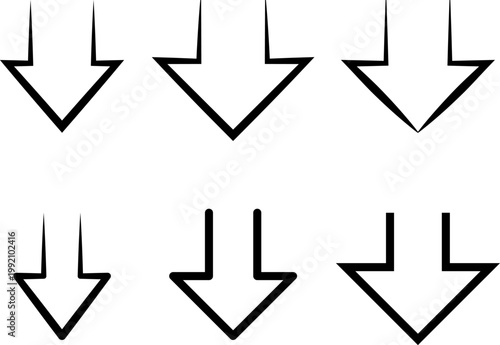 Set of pointing down arrow icon direction symbol sign