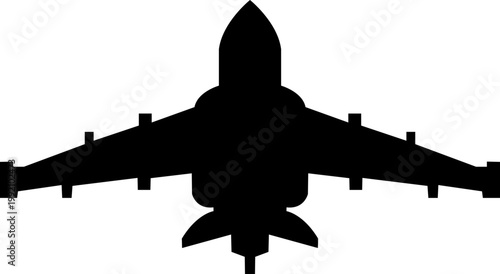 Fighter jet airplane aircraft aviation icon in black flat style featuring plane, jet, flight, warplane synonym elements for military, airforce and transport design use