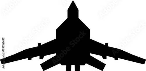 Fighter jet airplane aircraft aviation icon in black flat style featuring plane, jet, flight, warplane synonym elements for military, airforce and transport design use