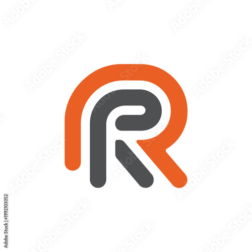 Abstract logo featuring the letter r in orange and gray tones