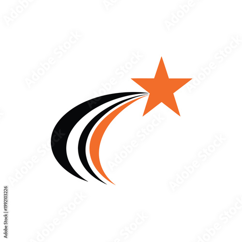 A vibrant orange shooting star with a trailing arc of black and orange