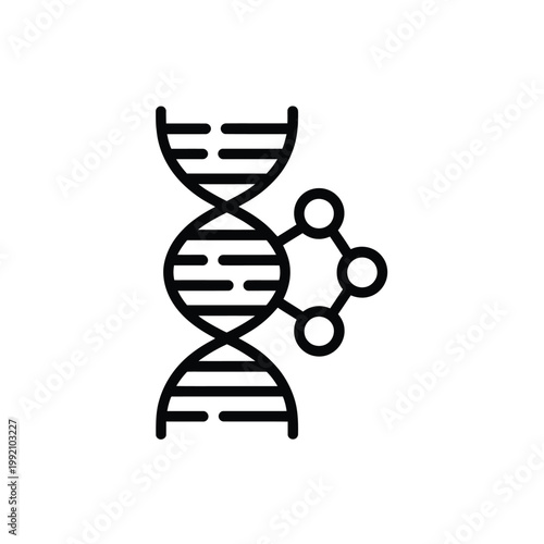 A black and white line drawing of a dna structure with connected circles