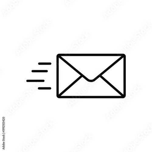 Simple black line drawing of an envelope with speed lines