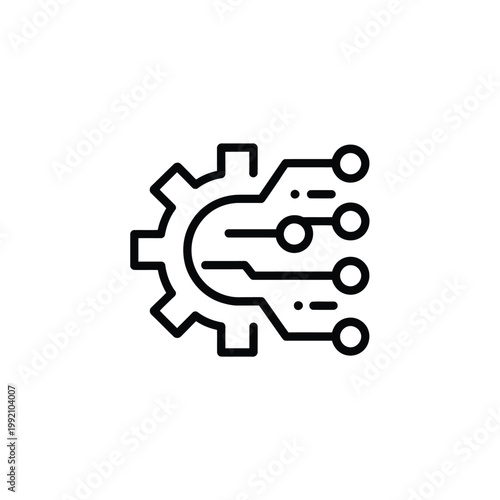 Abstract line art depicting a gear integrated with a circuit board