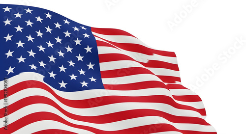 The American flag waving on a transparent background