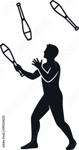 фотографія Man juggling clubs silhouette illustration.