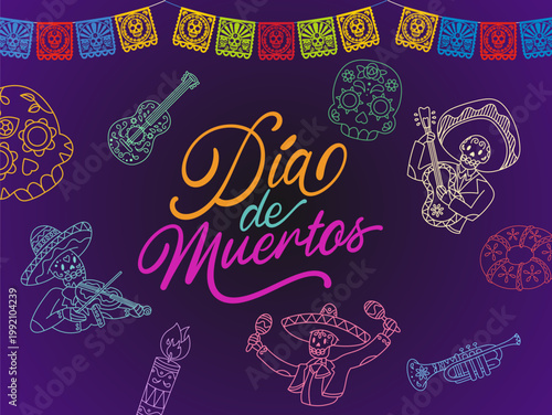 vector seamless pattern dia de los muertos with skull line