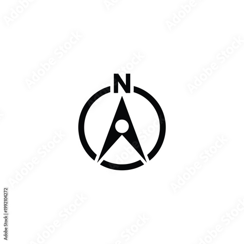 A simple black and white illustration of a compass with a north indicator