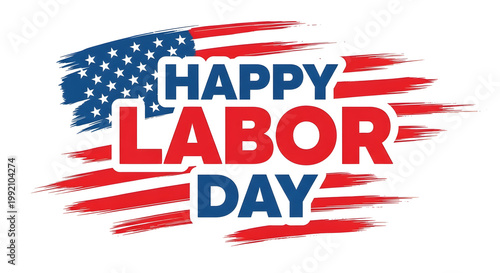A colorful graphic illustration of Happy Labor Day on transparent background