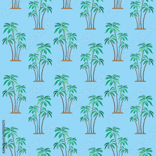 Seamless Pattern with Palm Trees. Forest. Seamless Summer Beach Pattern with Vacation Vector  Good for textile fabric design, wrapping paper, website wallpapers, textile, wallpaper. 