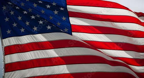 The American flag waving in the wind on a clear day on transparent background