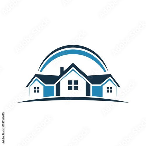 Abstract logo featuring a house shape with a curved arch above