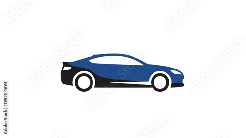 A blue sports car illustration drives on the road