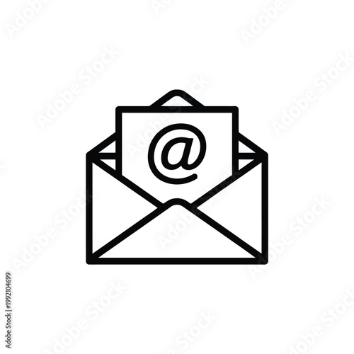 Simple black and white line drawing of an envelope with an at symbol