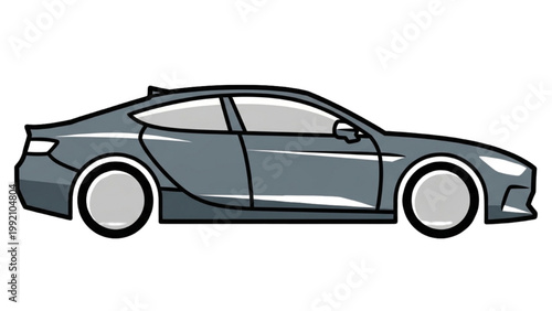 A sleek gray car illustration with wheels and windows shown
