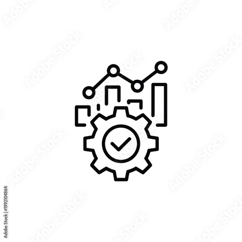 Automated process with gears charts and a checkmark symbol