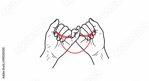 Two hands pinky promise with red string between fingers