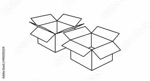 Two open cardboard boxes are depicted in a simple line art style