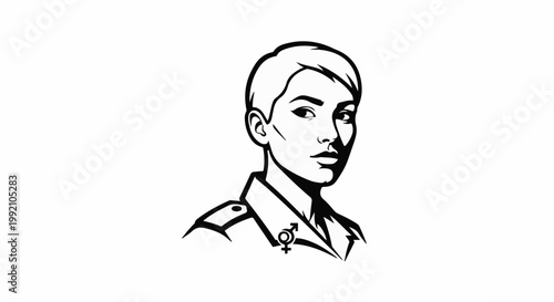Stylized portrait of a person with short hair, wearing a collared garment