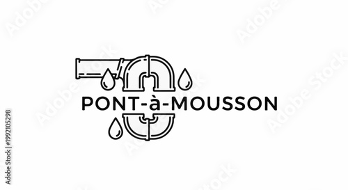 Stylized pipe fitting with water drops and text