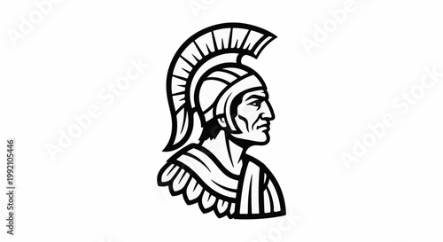 Stylized profile of a warrior in helmet