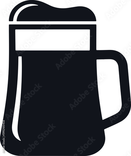 Beer mug with frothy head icon, isolated on checkered background vector.