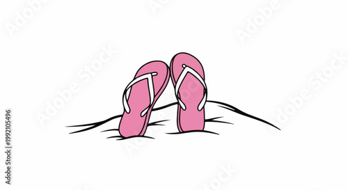 Two pink flip-flops resting on a white surface with black wavy lines