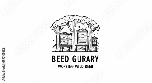 Three beehives under a canopy of leaves, with trees and flying insects