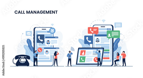 Corporate team manages incoming phone calls and customer service inquiries using advanced mobile communication systems.
