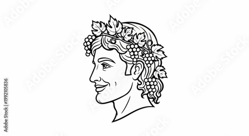 Stylized profile of a man wearing a crown of grapes and leaves