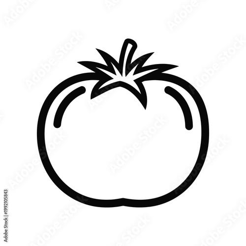 Tomato fruit vegetable vector icon illustration with stem detail isolated on white background for fresh produce branding and healthy recipe menus