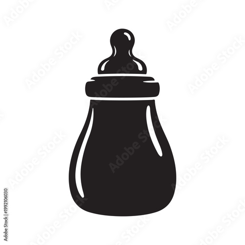 Minimalist black baby bottle silhouette vector icon for infant feeding and childcare graphic design