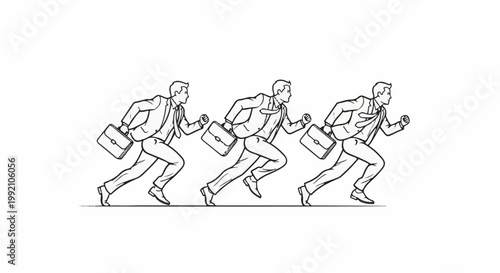 Three men in suits running with briefcases