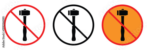 Hammer Not Allowed Icon Representing Restricted Construction Tool Use Vector