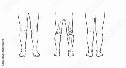 Three views of human legs, showing muscular and skeletal structures