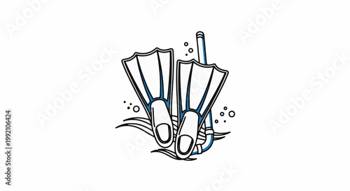 Underwater exploration gear, flippers and snorkel, with bubbles