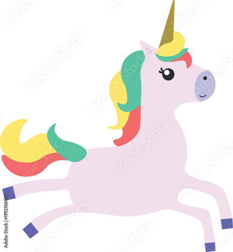 Cute Cartoon Unicorn Running – Colorful Fantasy Animal Vector Illustration