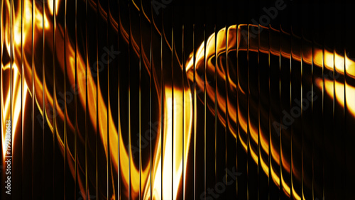 Εκτύπωση καμβά An abstract artistic design features a dynamic arrangement of gleaming golden and black metallic panels, creating a flowing, modern, and luxurious visual effect