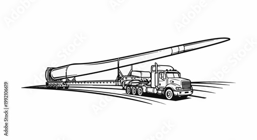 Truck transports a massive wind turbine blade on a long trailer
