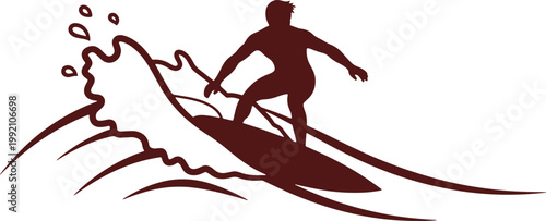 Silhouette of man surfing on a surfboard riding ocean wave.