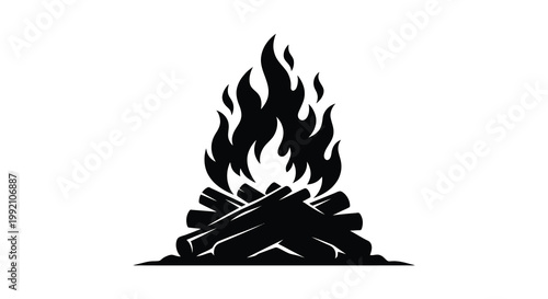 Stylized campfire with burning logs presented as a dark silhouette