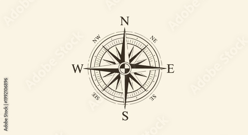 Vintage compass rose, indicating directions north, south, east, and west