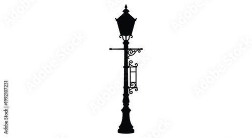 Detailed black silhouette of an ornate victorian street lamp silhouette