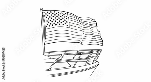 Waving US flag on the bow of a boat