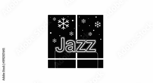 Stylized text "Jazz" in a winter scene with falling snowflakes