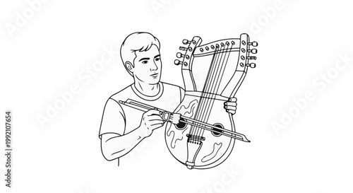 Young man playing a stringed instrument with a bow