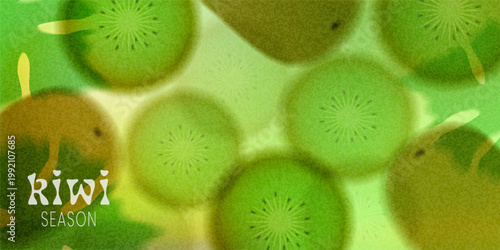 Fresh kiwi background with soft green gradient,blurred texture and fruit texture. Grainy realistic vector poster. For healthy food branding, detox products, skincare design and vibrant summer visuals